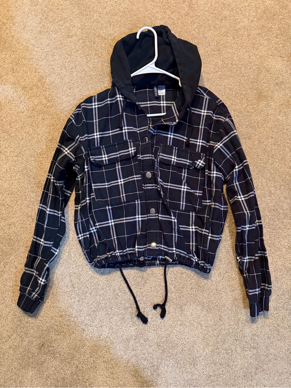 Divided Black Plaid Bomber Jacket with Hood